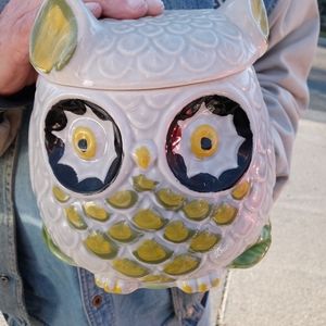 Vintage German Cookie Jar - Green accents over a white / cream exterior